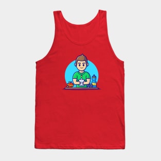 Gym And Fitness Trainer Cartoon Vector Icon Illustration Tank Top